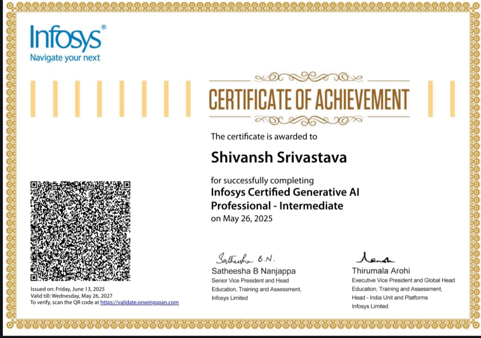 Infosys Certified Gen AI Professional-Intermediate